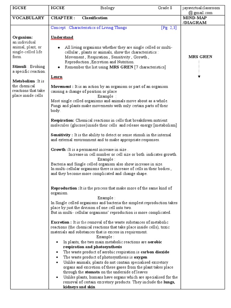 Biology Class 8 Chapter 1 Igcse Pdf Excretion Cell Biology