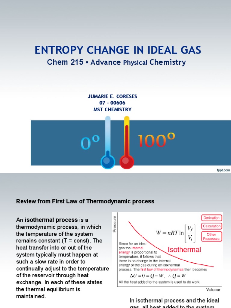 Entropy Change in Ideal Gas: Chem 215 Advance Chemistry | PDF
