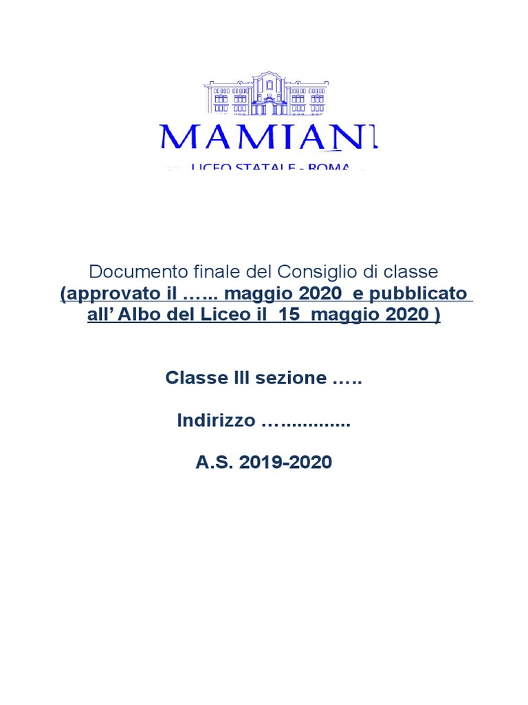 Modello Per Il Documento Del 15 Maggio PDF