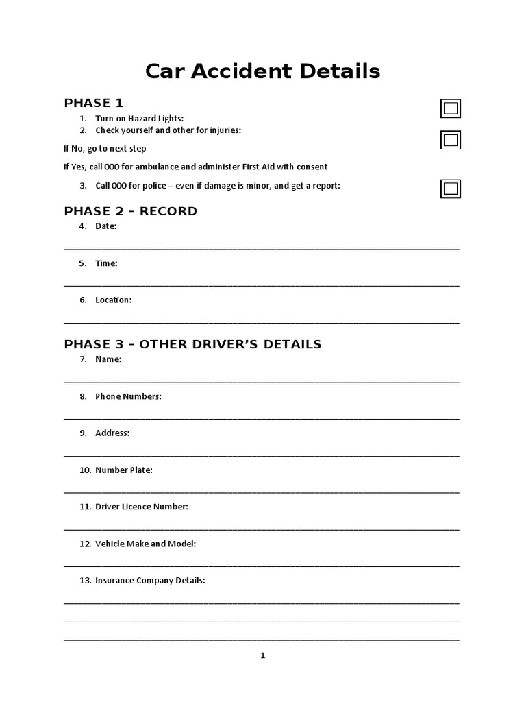 Car Accident Details PDF Vehicle Insurance Traffic Collision