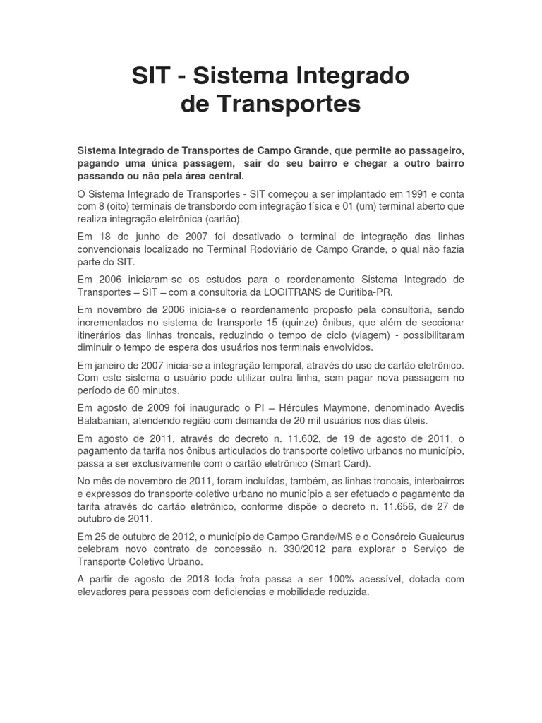 Sistema Integrado de Transportes Site 2 | PDF | Transporte público | Ônibus