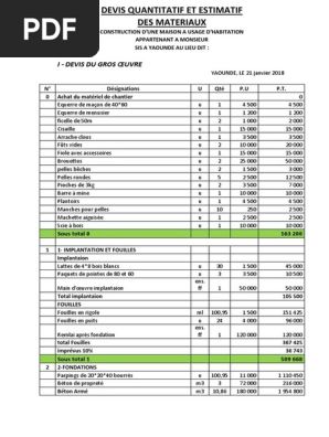 Devis Quantitatif Et Estimatif Pdf Pdf Equipement Biens Manufactures
