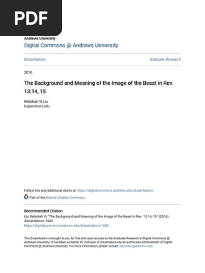 Rebekah Yi Liu The Background And Meaning Of The Image Of The Beast In Revelation 13 1 Pdf The Beast Revelation Book Of Revelation