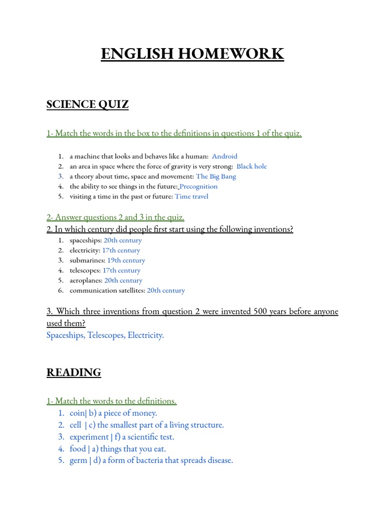 English Homework PDF | PDF | Time | Science