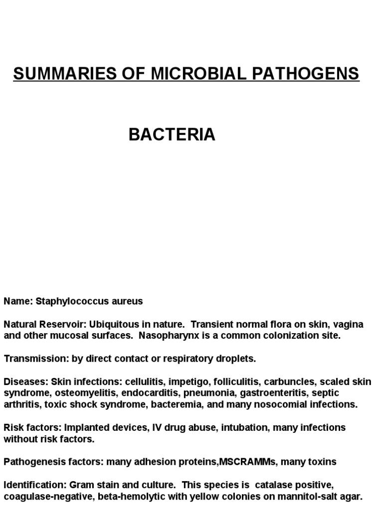 Summaries of Microbial Pathogens | PDF | Streptococcus | Tuberculosis