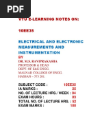 Vtu E-Learning Notes On:: Electrical and Electronic Measurements and Instrumentation