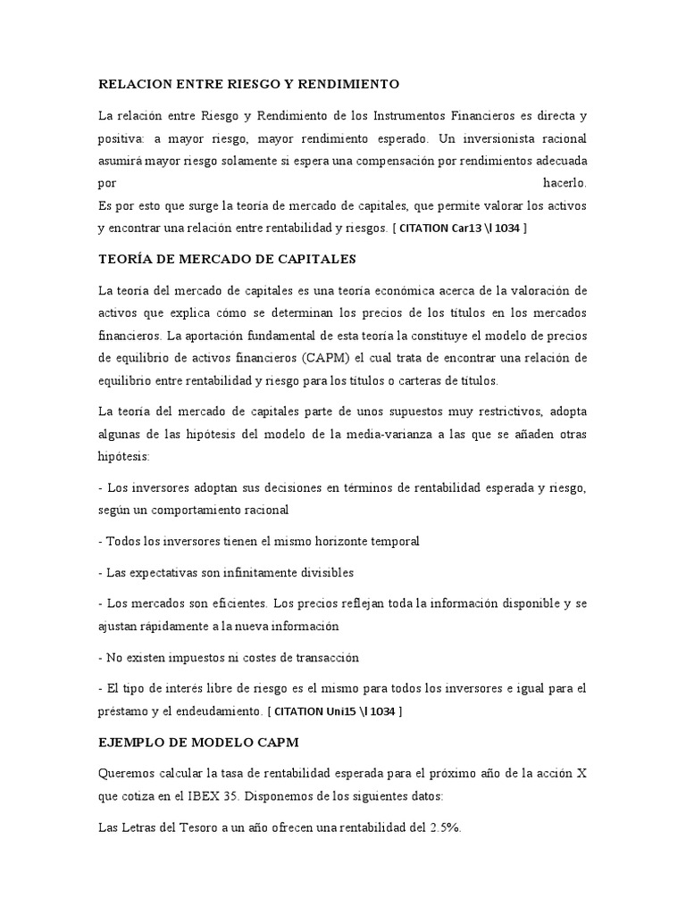 Relacion Entre Riesgo y Rendimiento | PDF | Mercado (economía ...