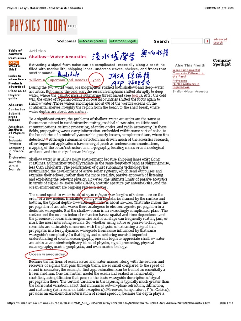 Physics Today October 2004 - Shallow-Water Acoustics W PDF | PDF ...