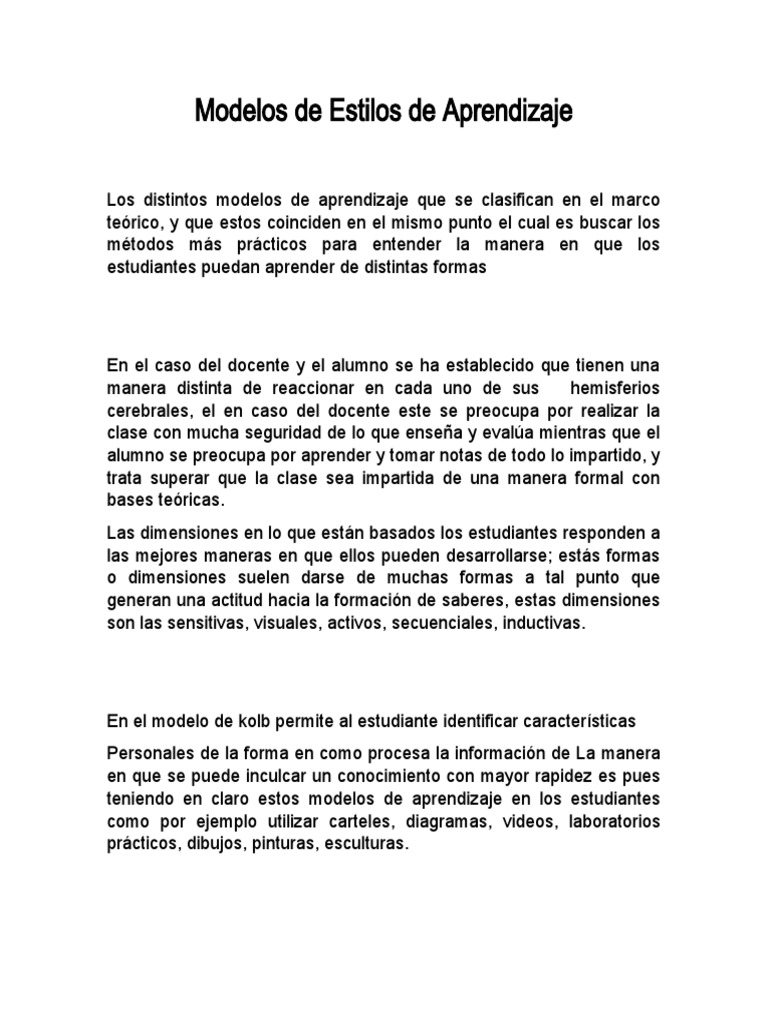 Modelos de Estilos de Aprendizaje | PDF