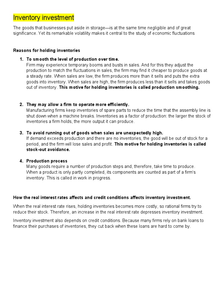 Inventory Investment | PDF