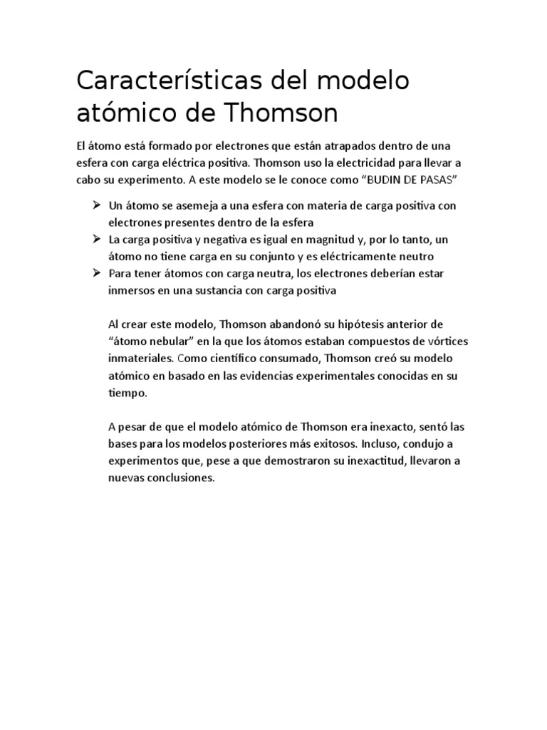 Características Del Modelo Atómico de Thomson | PDF