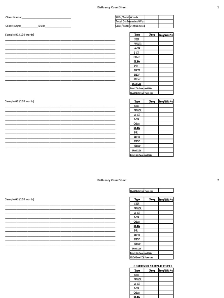 Dis Fluency Count Sheet | PDF | Speech for Cash Register Free Printable Cash Drawer Count Sheet