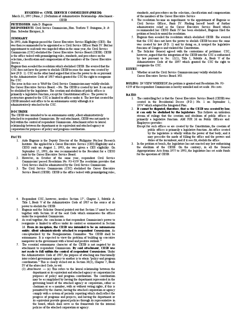 Eugenio v. CSC | PDF | Civil Service | Constitution