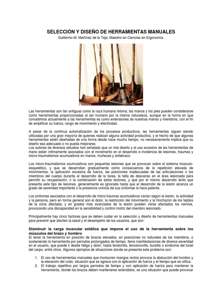 Selección Diseño de Herramientas Manuales | PDF | Herramientas Mano