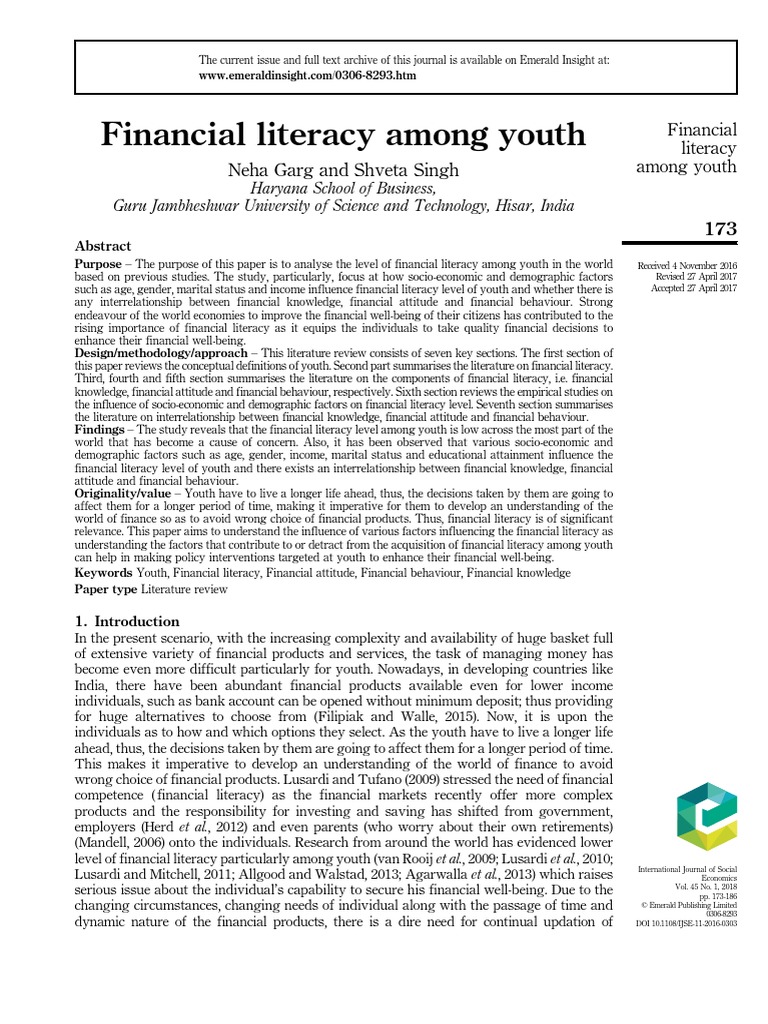 Financial Literacy Among Youth | PDF | Financial Literacy | Literacy