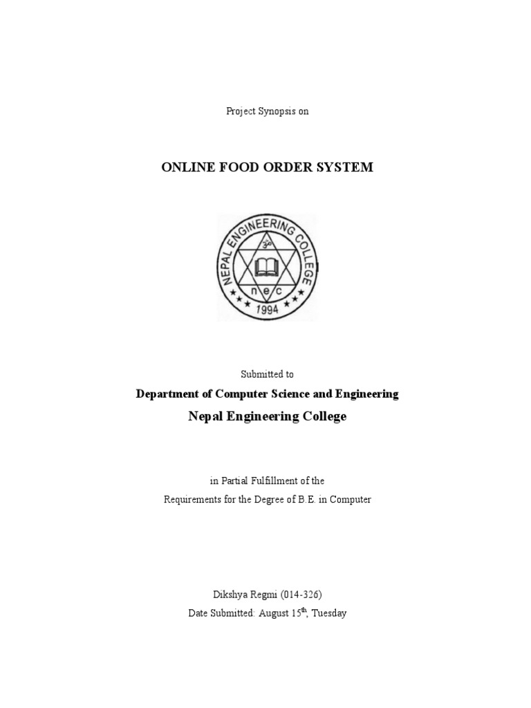 Online Food Order System Project Synopsis On PDF Menu