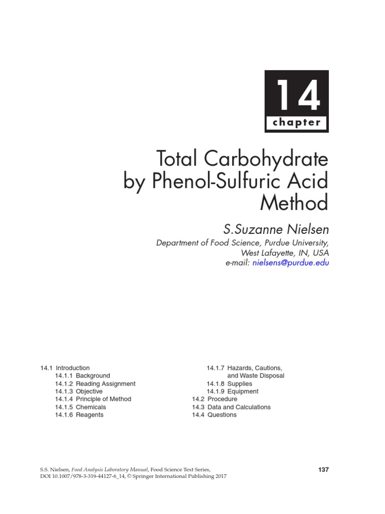 Total Carbohydrate by PhenolSulfuric Acid Method S.Suzanne Nielsen