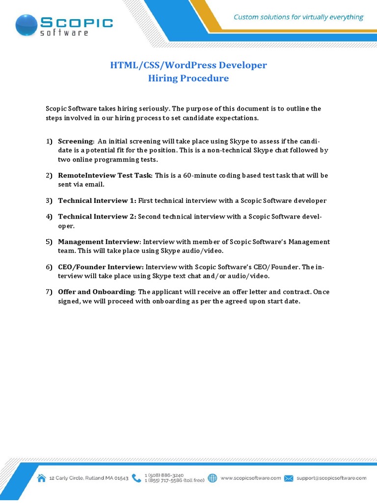 Hiring Procedure - HTML, CSS, WP Developer 2019 | PDF