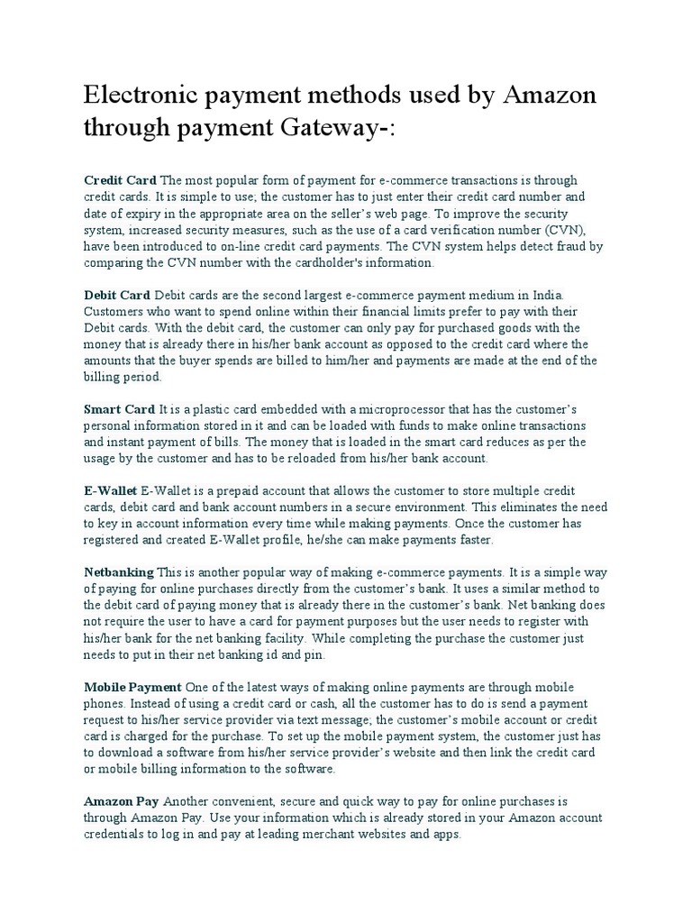Amazon Payment Methods Explained | PDF | Credit Card | Online Banking