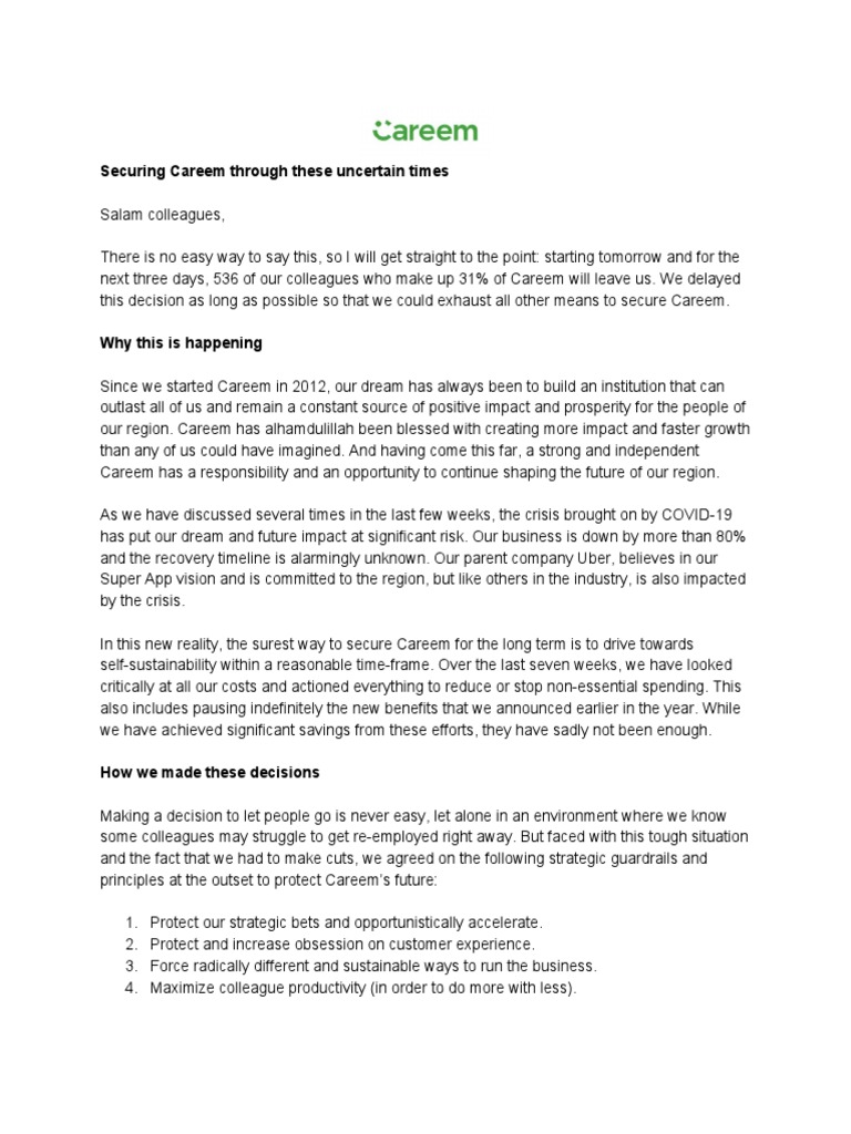 Careem CEO Note To Staff May 4 | PDF | Economies | Business