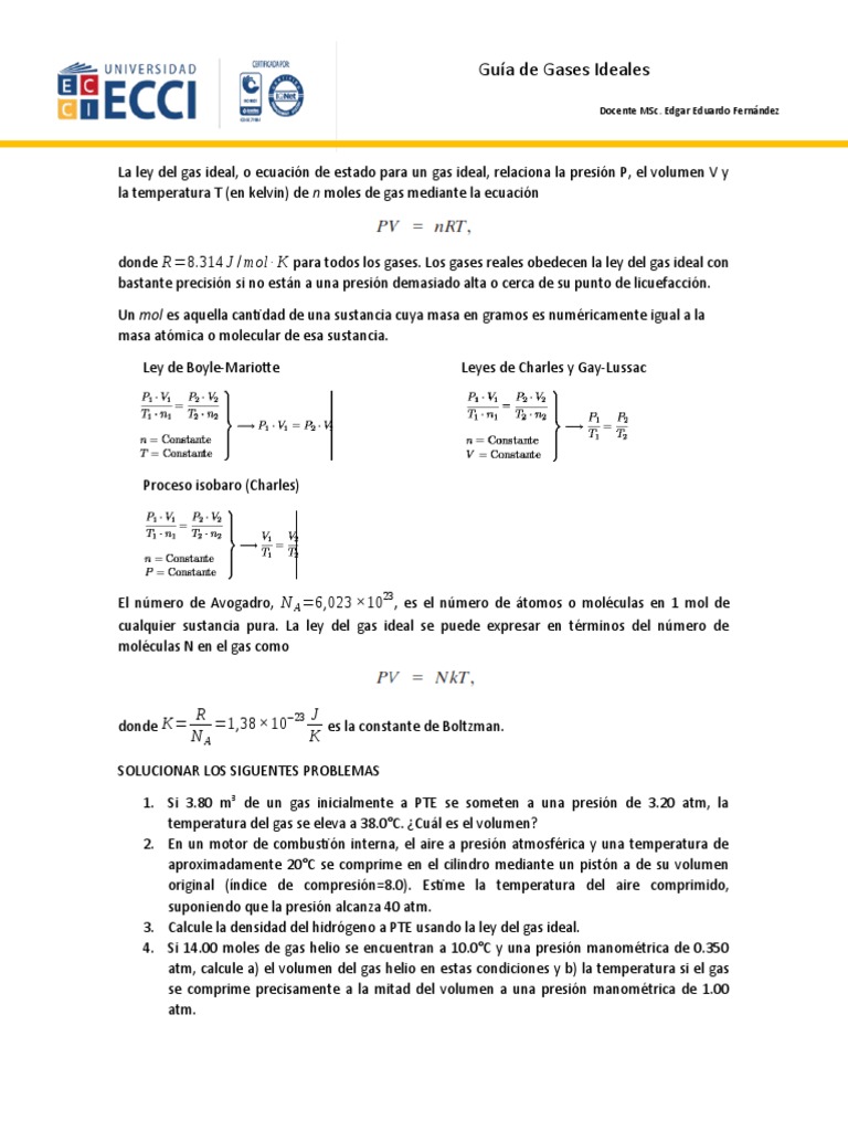 La Ley Del Gas Ideal | PDF | Gases | Mole (Unidad)