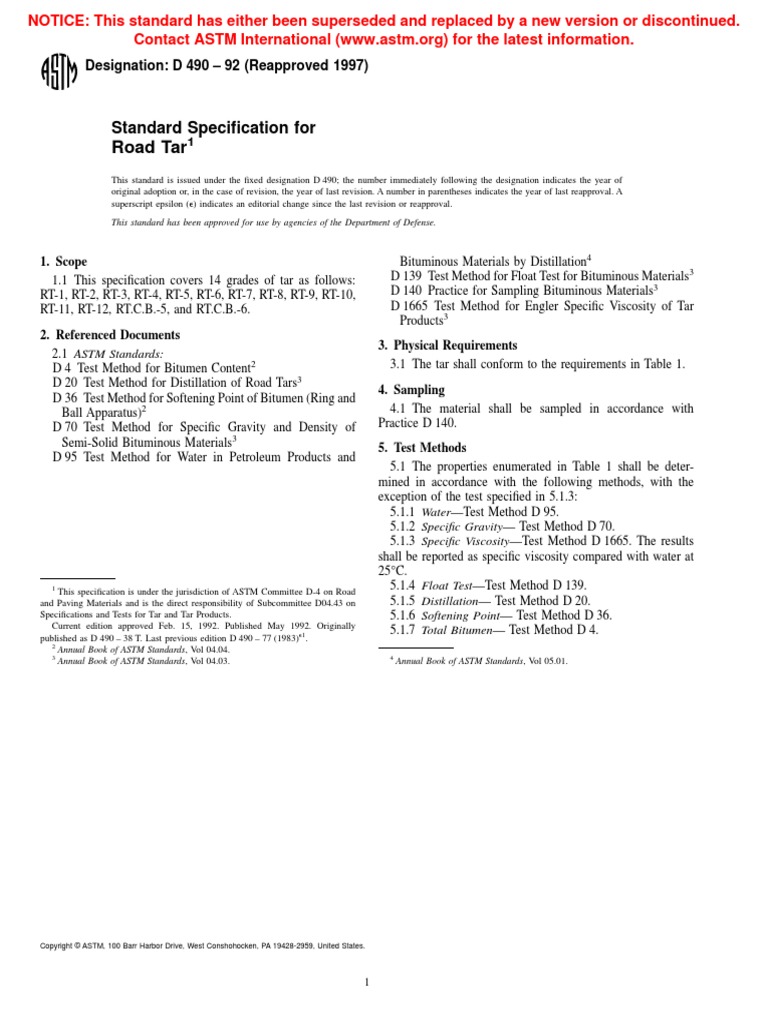 D 490 - 92 R97 Rdq5mc05mli5nw | PDF | Asphalt | Nature