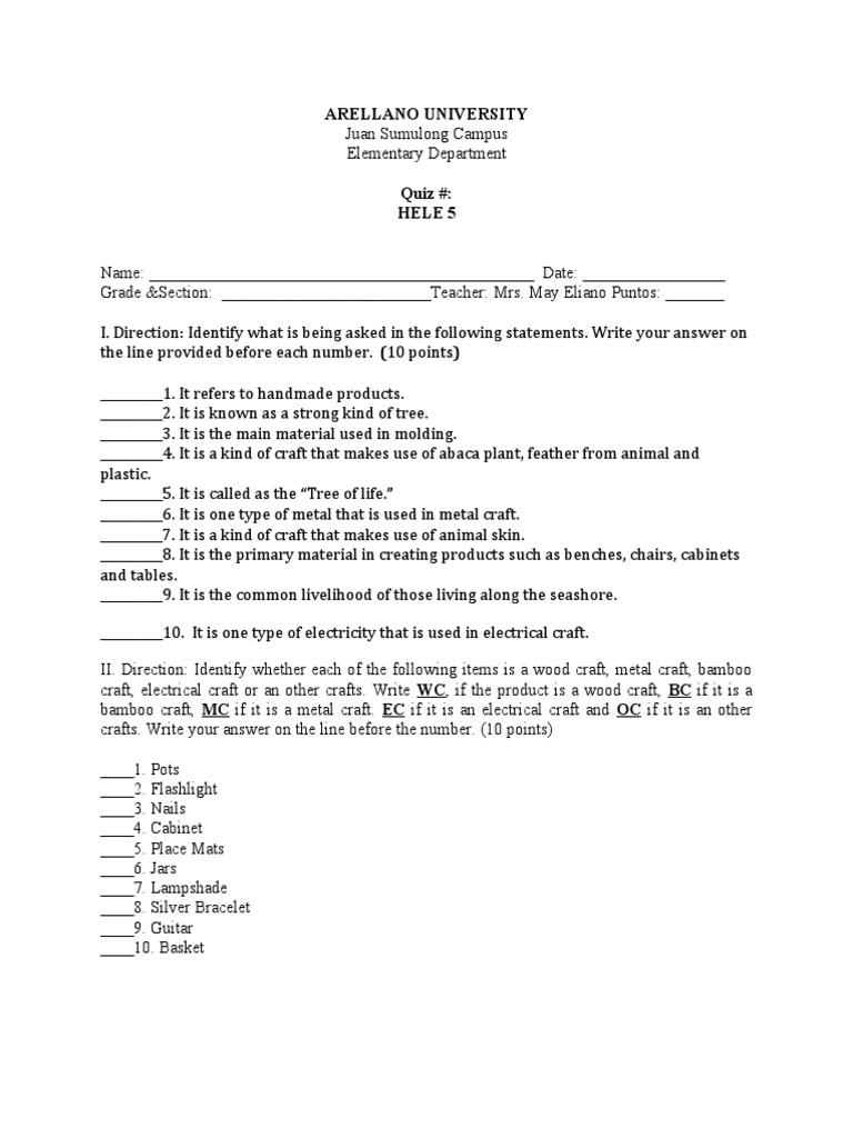 Hele Quiz 1 | PDF | Career & Growth