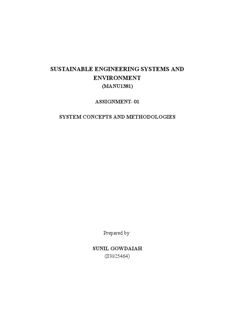 SUSTAINABLE ENGINEERING SYSTEMS AND ENVIRONMENT Assignment 01 PDF | PDF ...