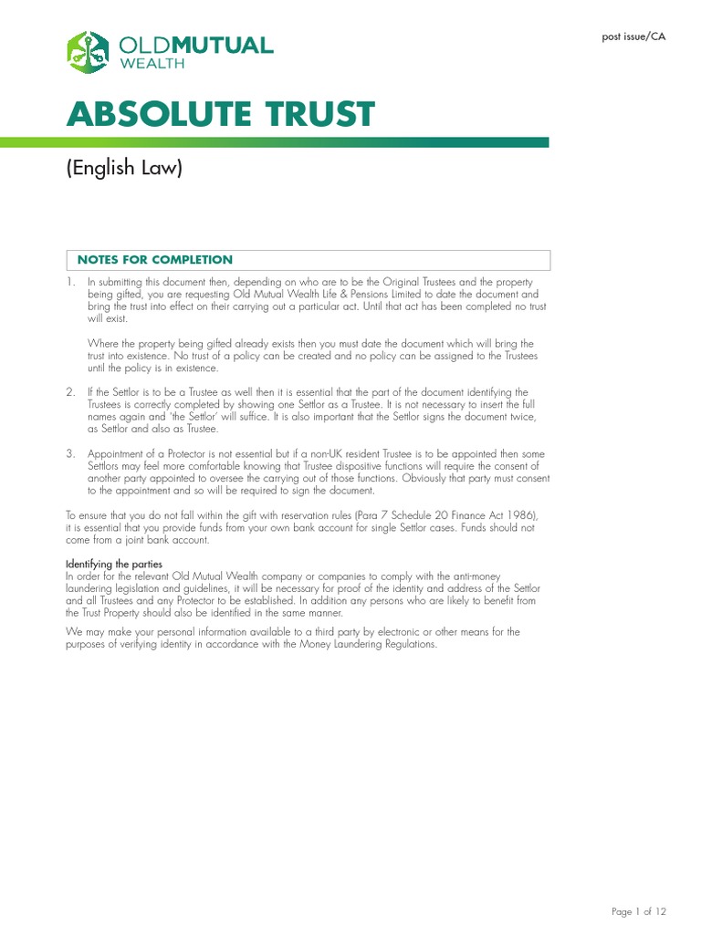 Absolute Trust Document Overview | PDF | Trust Law | Trustee