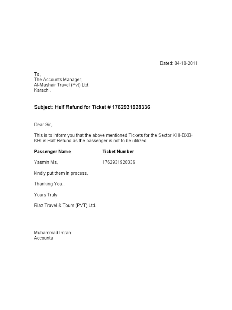 Al-Mashair Half Full Refund Letter2 | PDF
