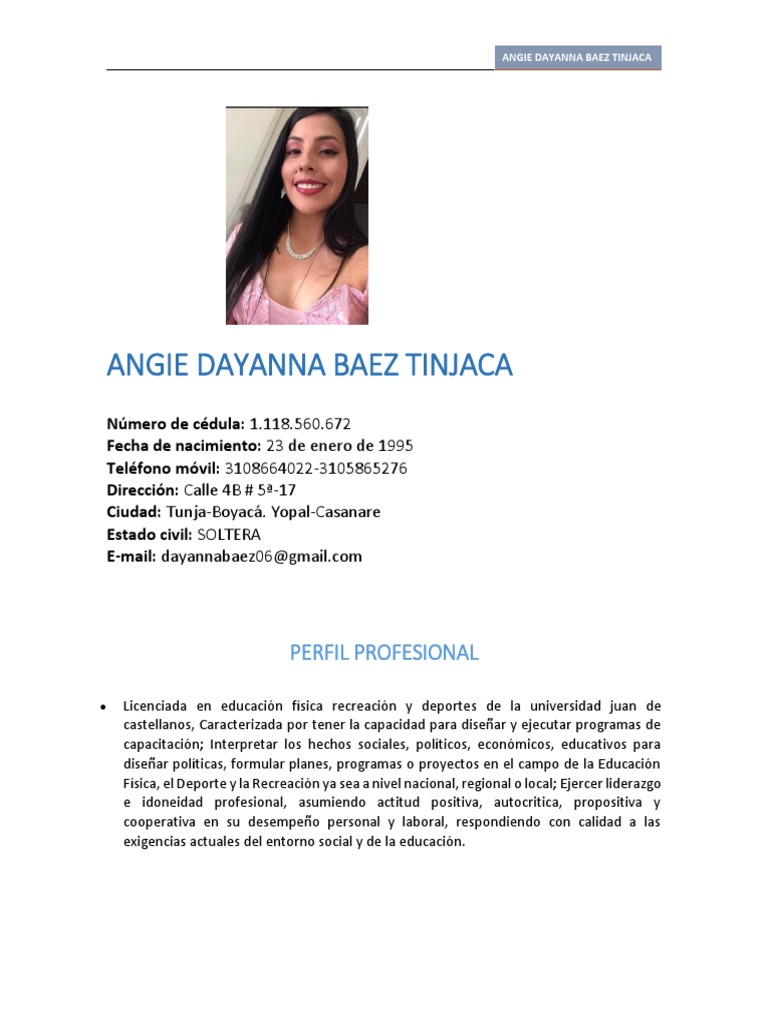 Perfil Profesional de Angie Dayanna Báez | PDF | Educación avanzada ...