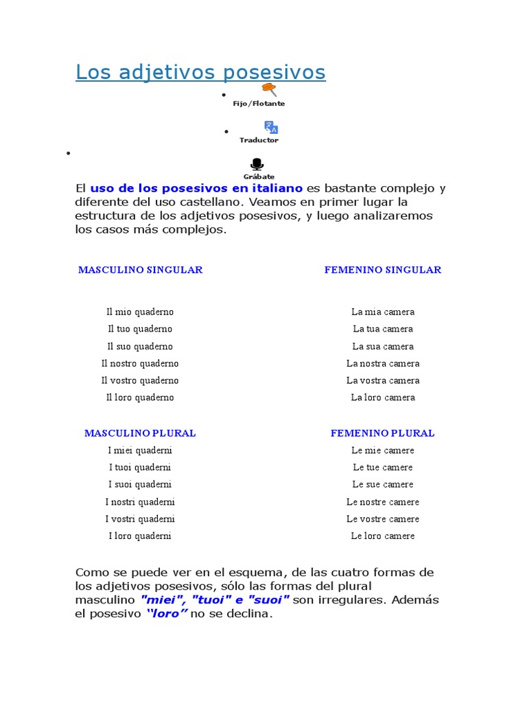 Los Adjetivos Posesivos Adjetivo Linguistica