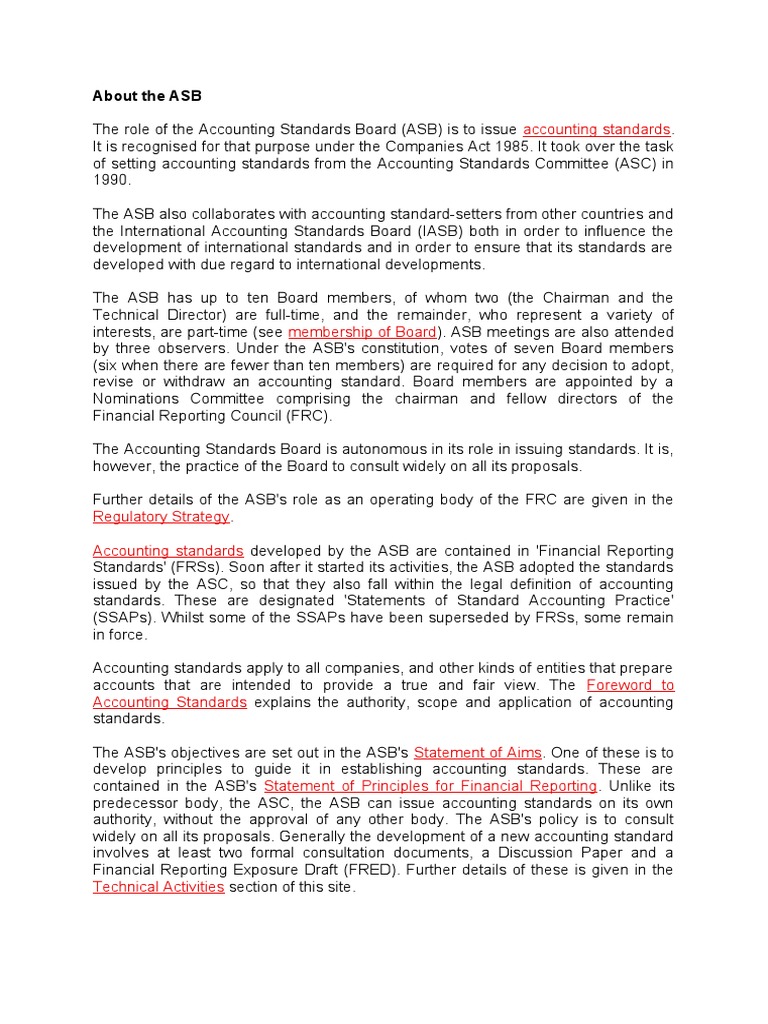 Accounting Standards About The ASB PDF Accounting Policy
