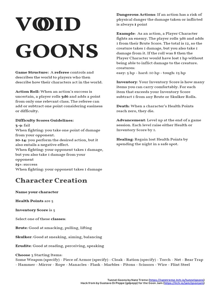Tunnel Goons RPG Rules Overview | PDF | Leisure | Sports