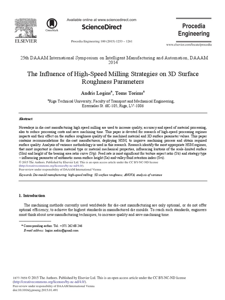 The Influence of High-Speed Milling Strategies On | PDF | Surface ...