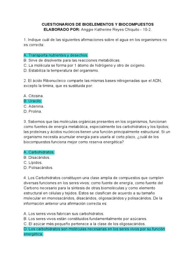 Biocompuestos y Bioelementos Esenciales | PDF | Carbohidratos | Glucosa