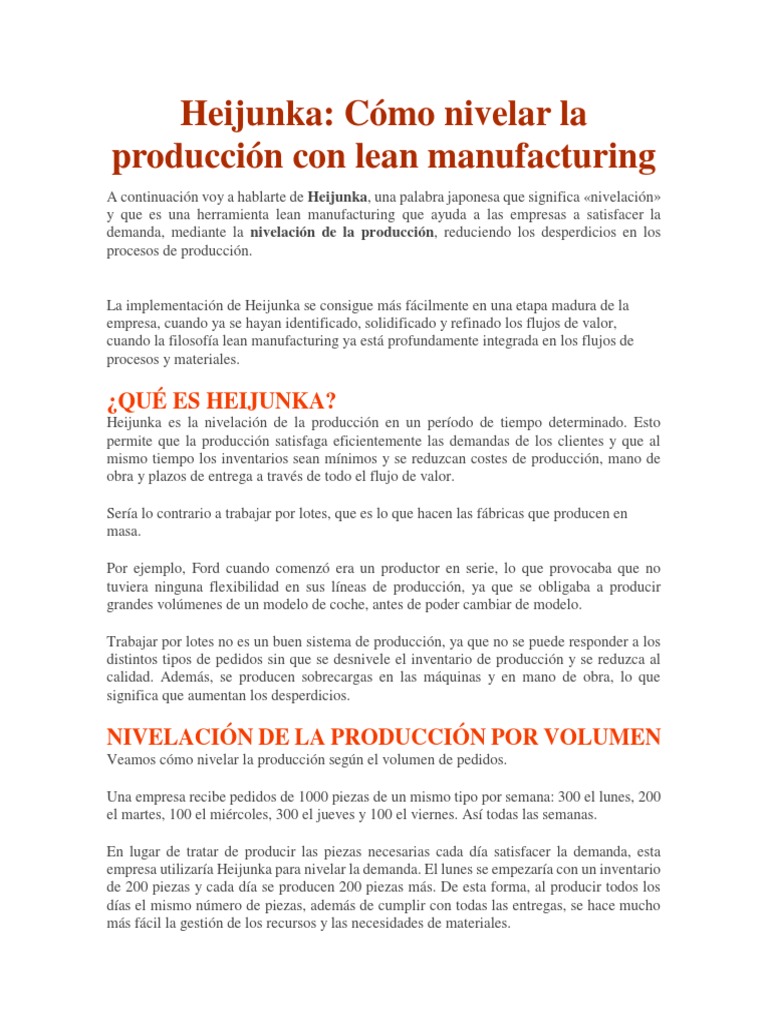 Heijunka: Nivelación de Producción Lean | PDF | Lean Manufacturing ...