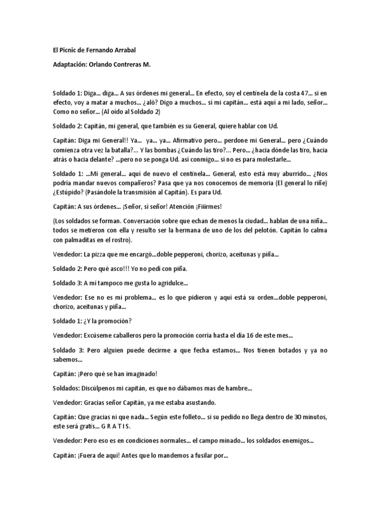 Transcripcion de Adaptacion Obra Picnic Fernando Arrabal PDF