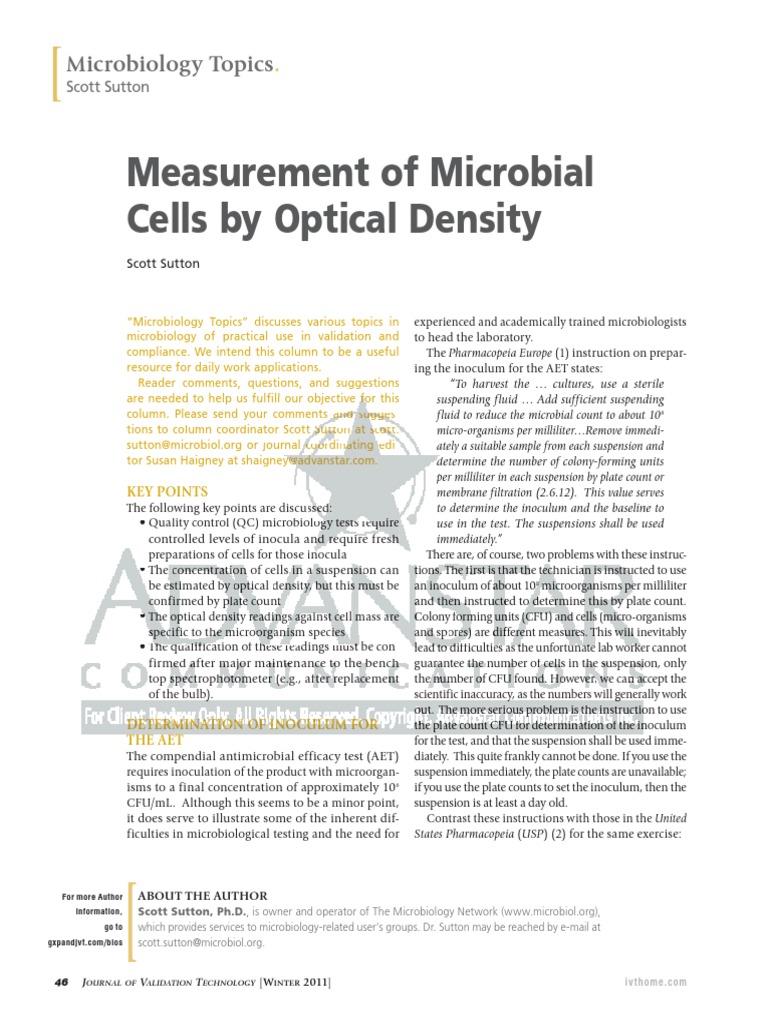 Measurement of Microbial Cells by Optical Density Microbiology Topics