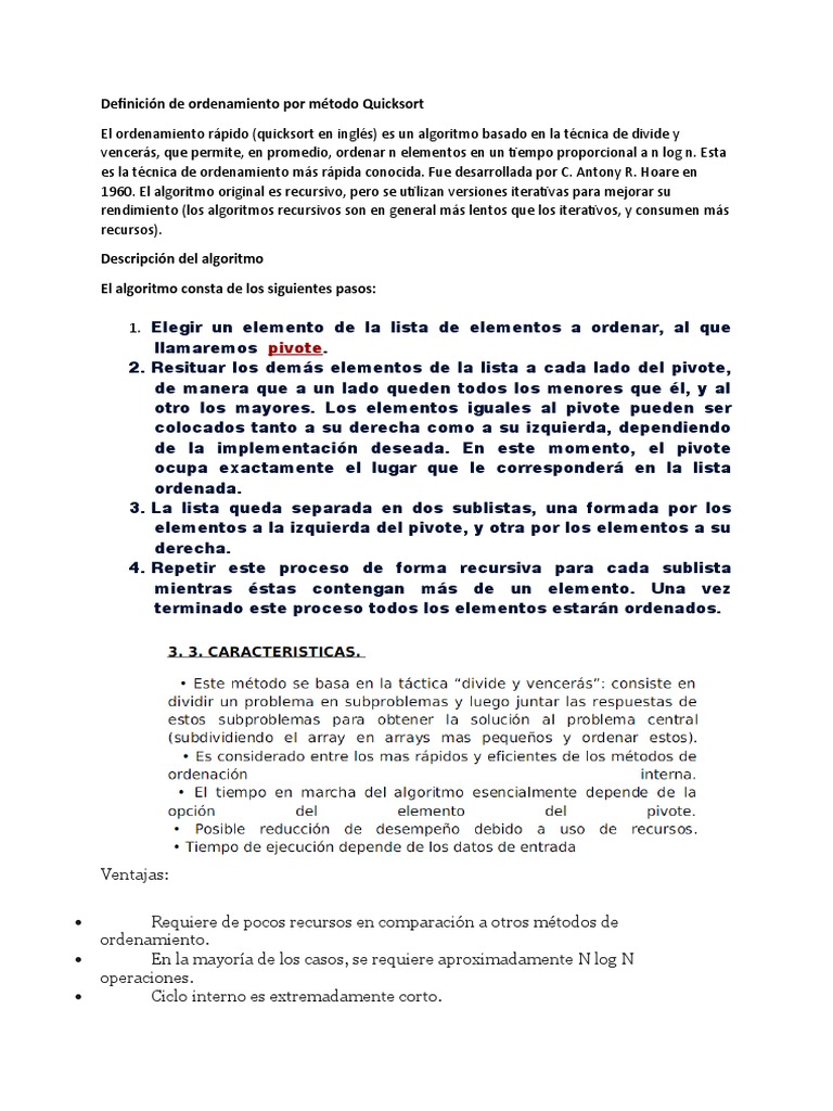Definición del algoritmo Quicksort | PDF | Lógica matemática ...