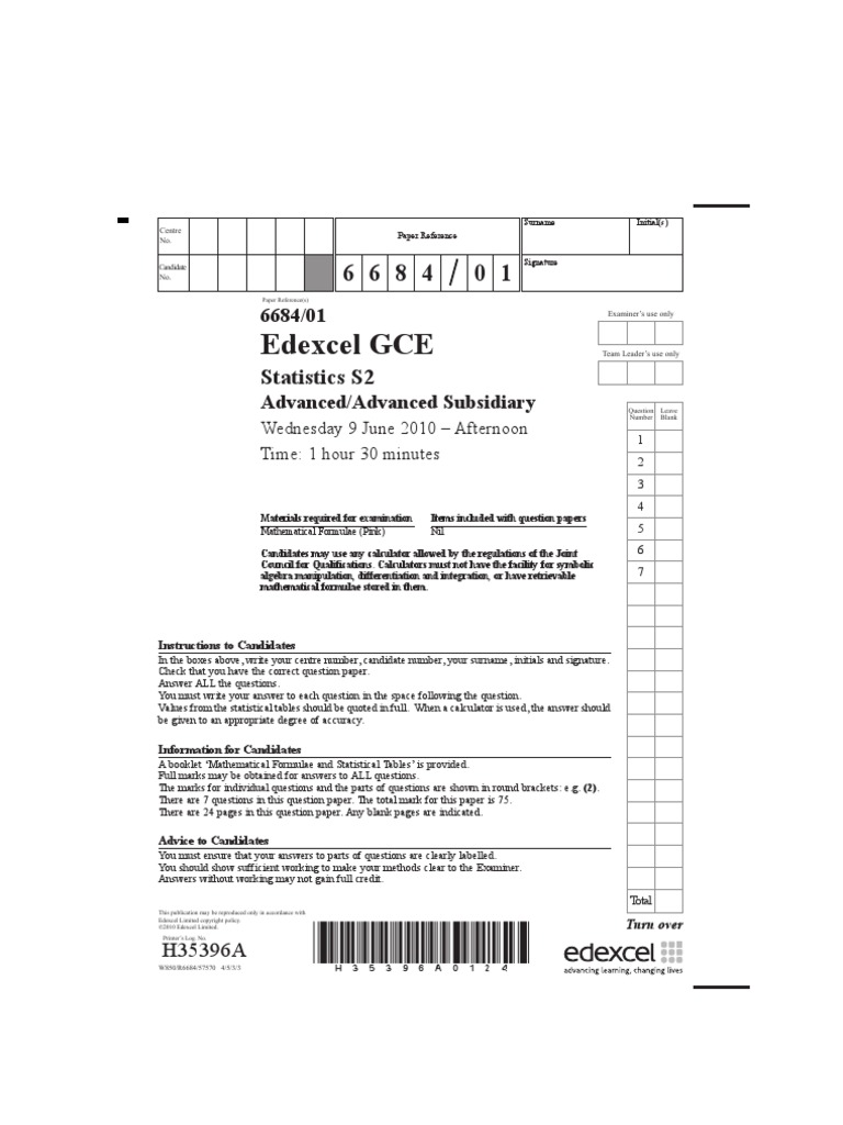 Edexcel GCE: Statistics S2 | PDF