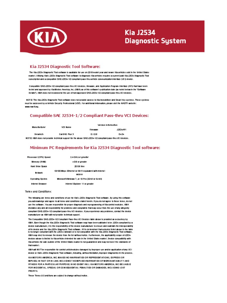 Kia J2534 Diagnostic Tool Software Terms and Conditions PDF 64
