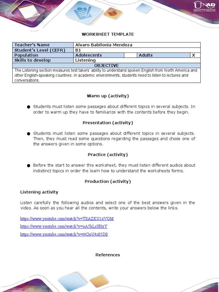B1 Listening Skills Worksheet Template | PDF