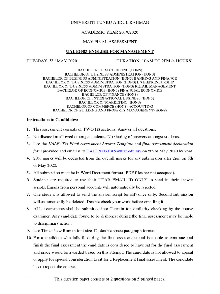 UALE2003 Question Paper May2020 | PDF | Pricing | Sales