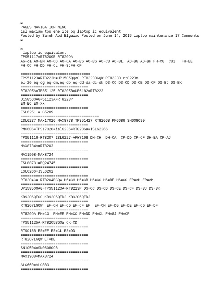 Laptop IC Equivalent Codes List | PDF | Computing And Information ...