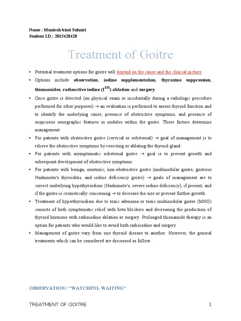 Goitre Treatment Options Explained | PDF | Hyperthyroidism | Thyroid