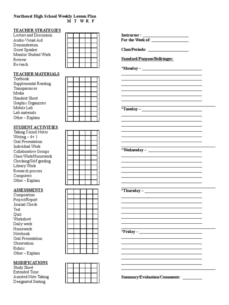 Weekly Lesson Plan Template | PDF