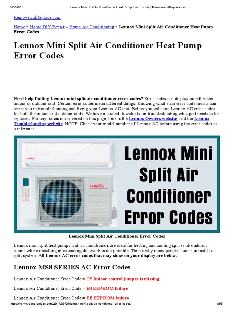 Lennox Mini Split Air Conditioner Heat Pump Error Codes Washing Machine Dishwasher
