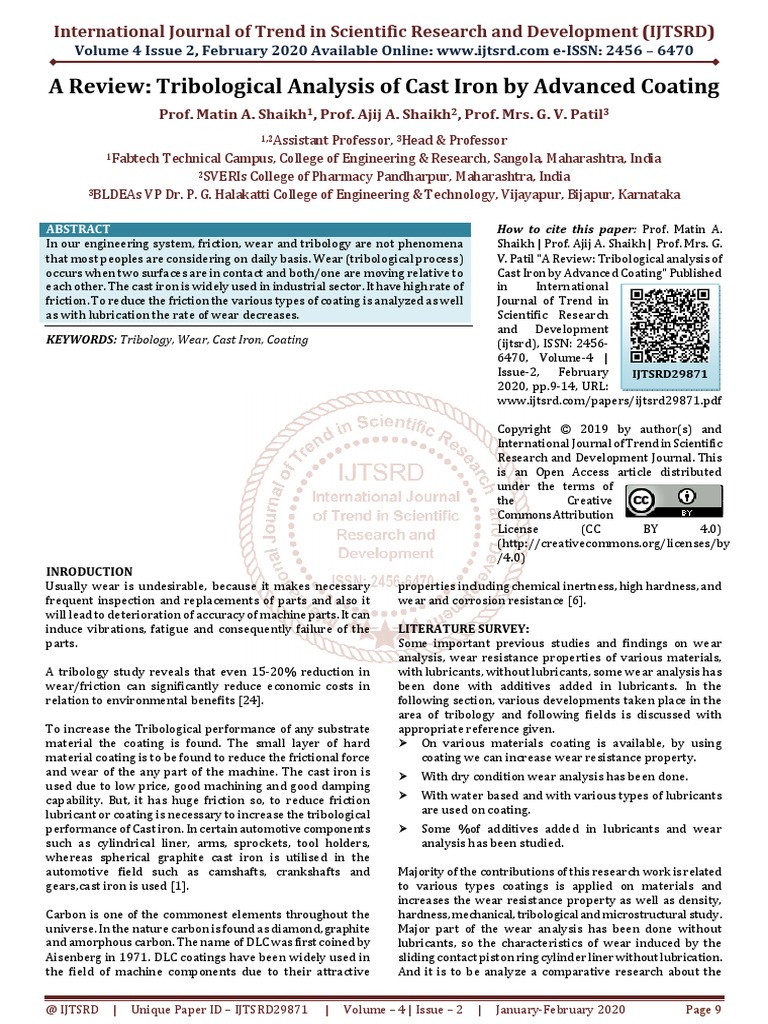 A Review Tribological Analysis of Cast Iron by Advanced Coating | PDF ...