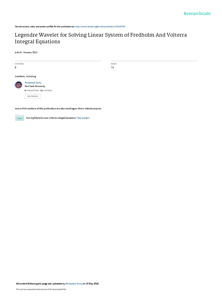 Legendre Wavelet Method for Integral Equations | PDF | Integral ...